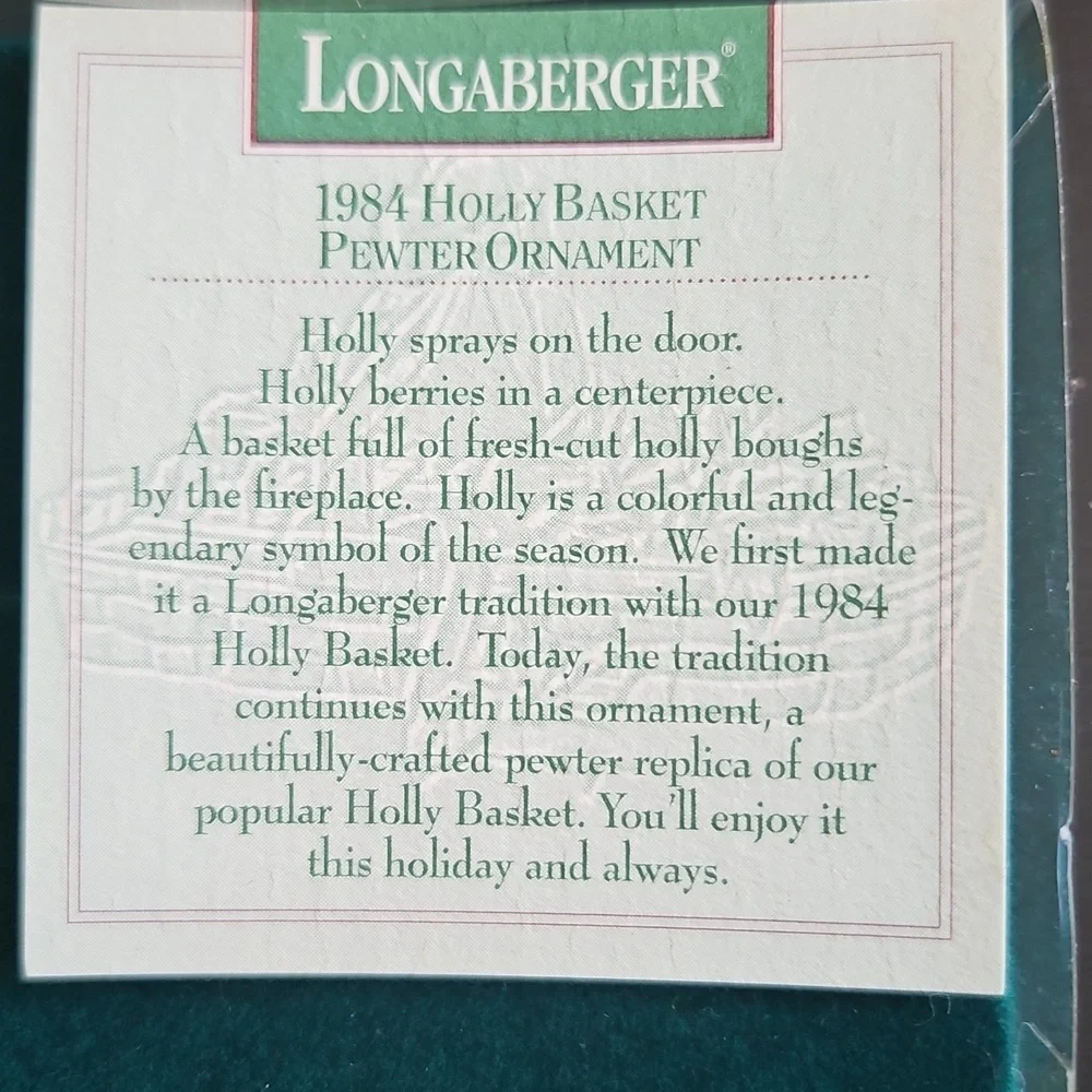 Longaberger 1994 Commemoarative Christmas Basket Ornament Collection In Box